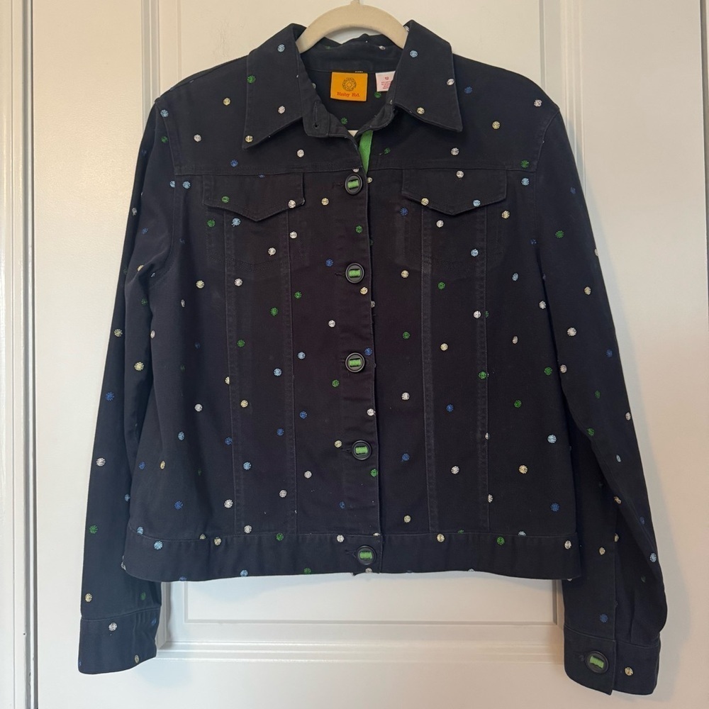 Ruby Rd. Navy Polka Dot Womens Button-Up Size 12 Jacket